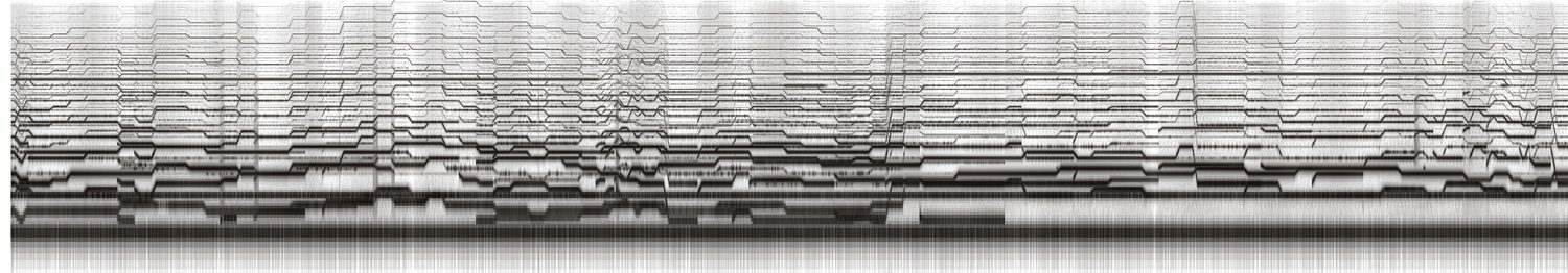 The exhibition recording shown as a spectrogram. Time runs from left t